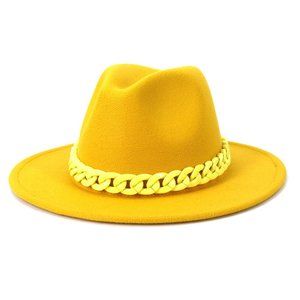 Wide brim fedora felt fedora hat with plastic chain